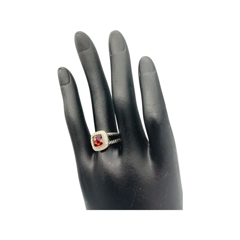 David Yurman Sterling Silver Garnet & Diamond Petite Albion Ring Size 9